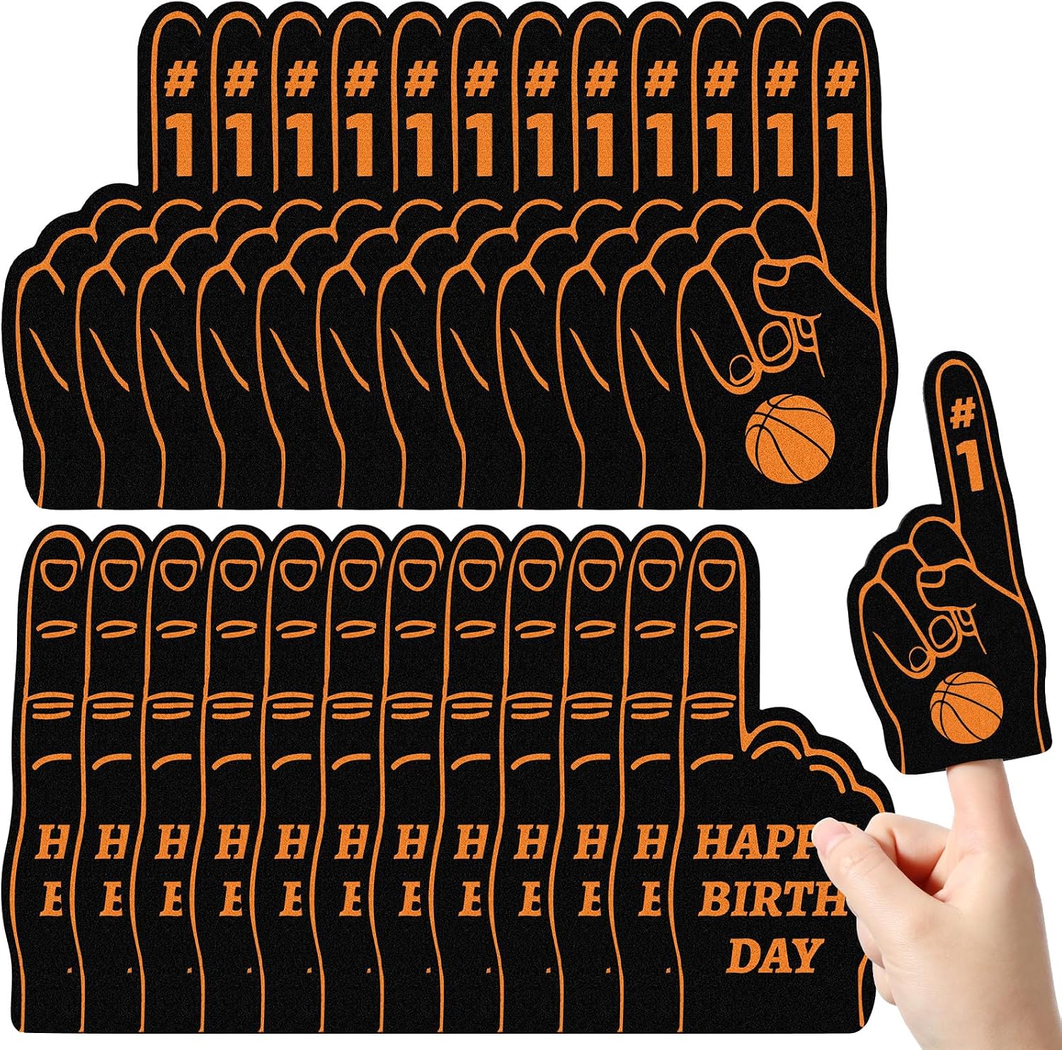 Foilswirl 24 Pack Foam Finger Cheerleading Foam Hand Sports Themed Party Favors for Celebration Events School Birthday Sporting Party Decoration (Basketball)