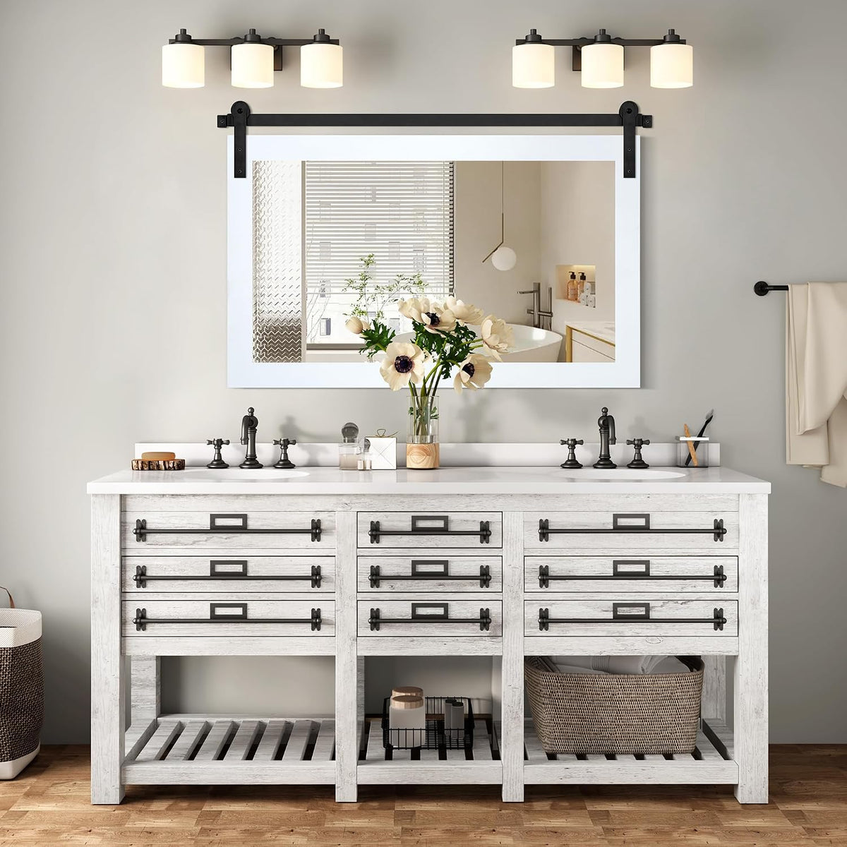 cogood farmhouse bathroom mirrors for over sink shown in use