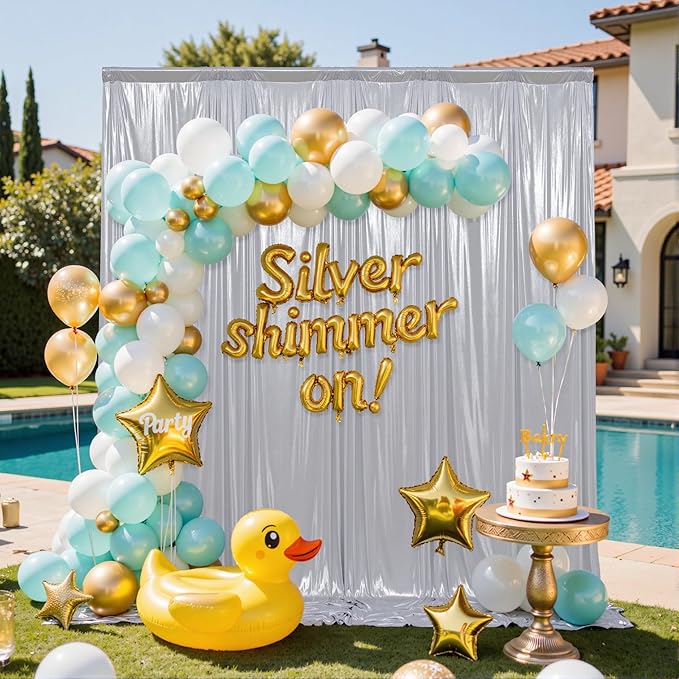 10x10FT Silver Sequin Backdrop - 2 Panels 5x10FT Wrinkle-Free Glitter Drapes for Weddings, Parties & Events