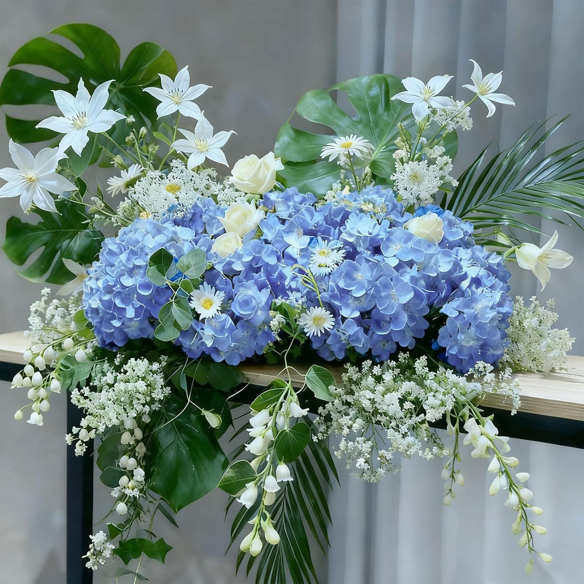 blue hydrangea artificial flowers bulk for home decor, side view