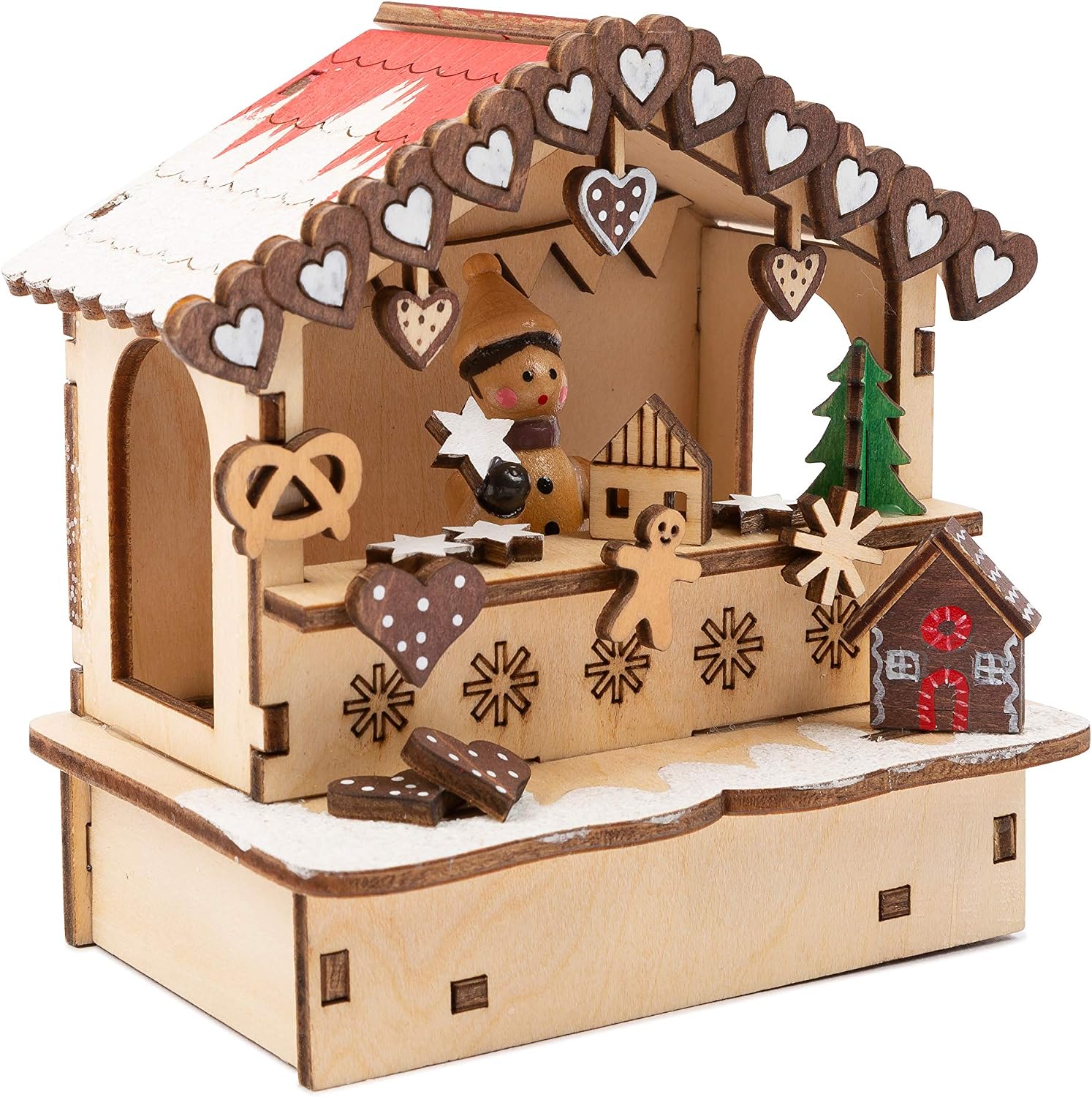 Small Foot 11390 Christmas Market Lamps Set, Made of Wood, Three Wooden Huts with Lights