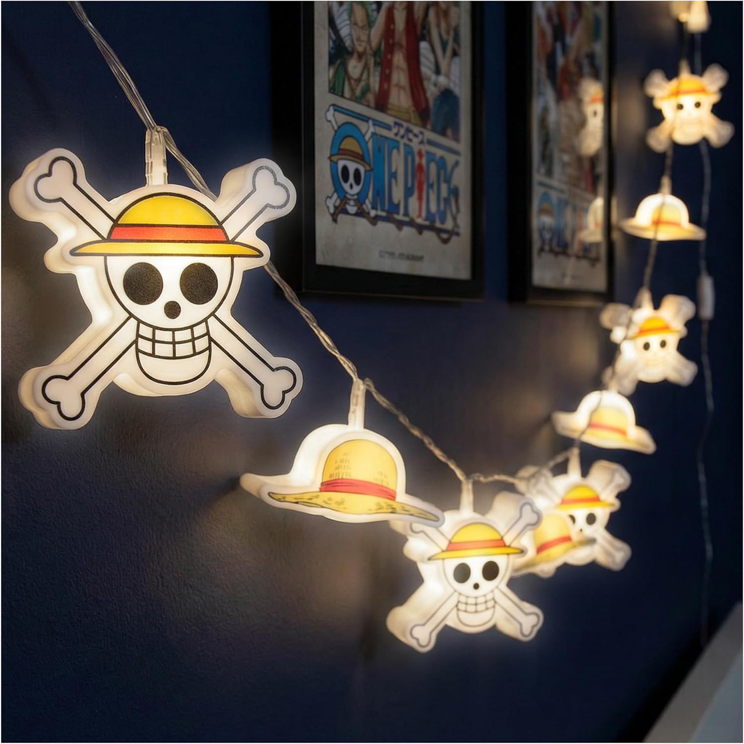 Get Trend One Piece 3D LED String Lights, 5.4 ft, 10 Pcs White Fairy Lights Battery Operated, 2 Lighting Modes, Straw Hat Indoor, Home, Room Decor for Kids, Teens, Adults, Manga, Anime Gifts