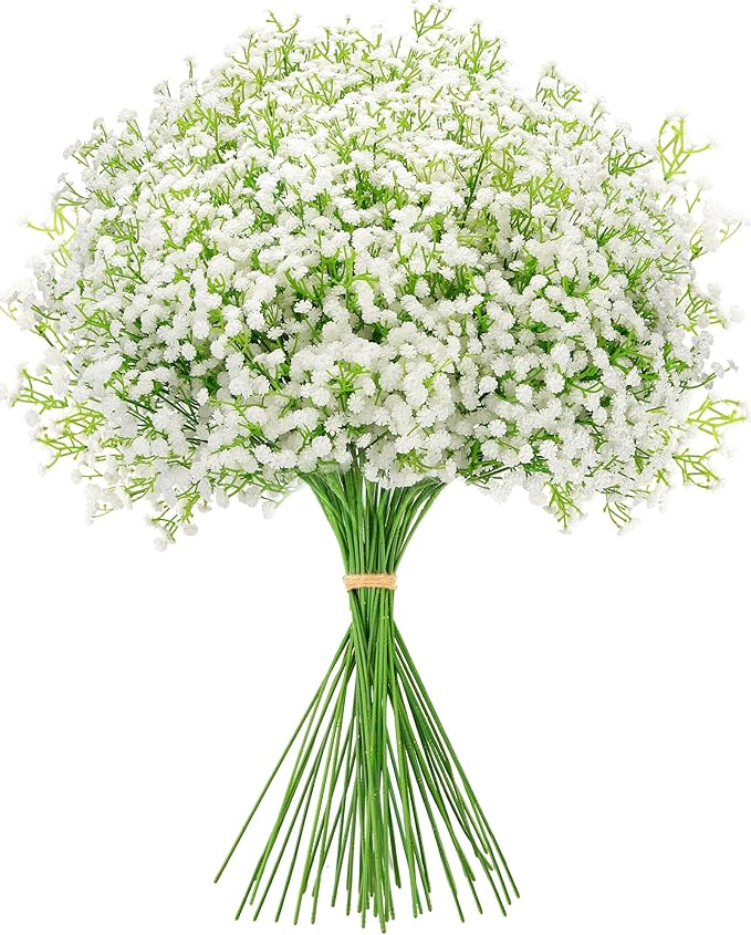 Babys Breath Artificial Flowers, Real Touch Babys Breath Flowers Artificial Bulk for Wedding Decor, White Fake Flowers for Party Home Garden Decor (48, White)