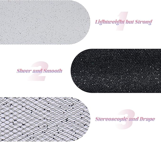 Glitter Tulle Rolls 6” by 50 Yards Sparkle Tulle Fabric Ribbon Sequin Tulle Netting Rolls for DIY Tutu Skirt Wedding Birthday Party Decoration (Black)