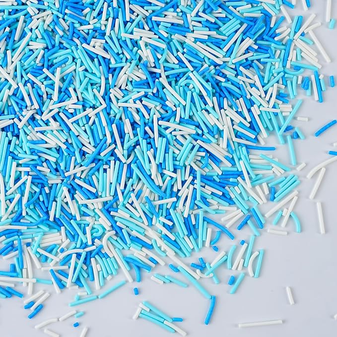 Blue and White Jimmies Sprinkles for Baking 7 oz - Winter Sprinkles for Cookies, Cakes, Cupcakes, Ice Cream, Chocolate | Perfect for Baby Shower Birthday Christmas Parties & Celebrations