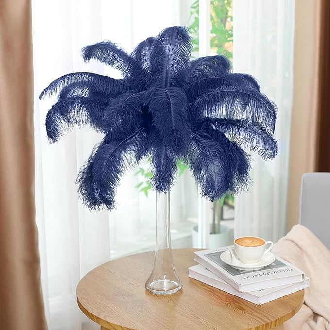 Maitys 90 Pcs Large Natural Ostrich Feathers Bulk 14-16 Inch (35-40cm) 12-14 Inch (30-35cm) 10-12 Inch (25-30cm) Ostrich Feathers Plumes for Centerpieces Wedding (Navy Blue)