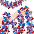 50 Ft Patriotic Glitter Tinsel Garland Decoration,4th of July Garland Decor for Car Tree Golf Cart Parade Float Bike,Independence Day Memorial Day Home Holiday Party Decor,Red White Blue