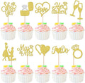 30 PCS He Asked She Said Yes Cupcake Toppers Glitter Engagement Cupcake Toppers Miss to Mrs I Do Love Heart Ring Miss to Mrs Cupcake Picks for Wedding Engagement Party Cake Decorations Supplies Gold