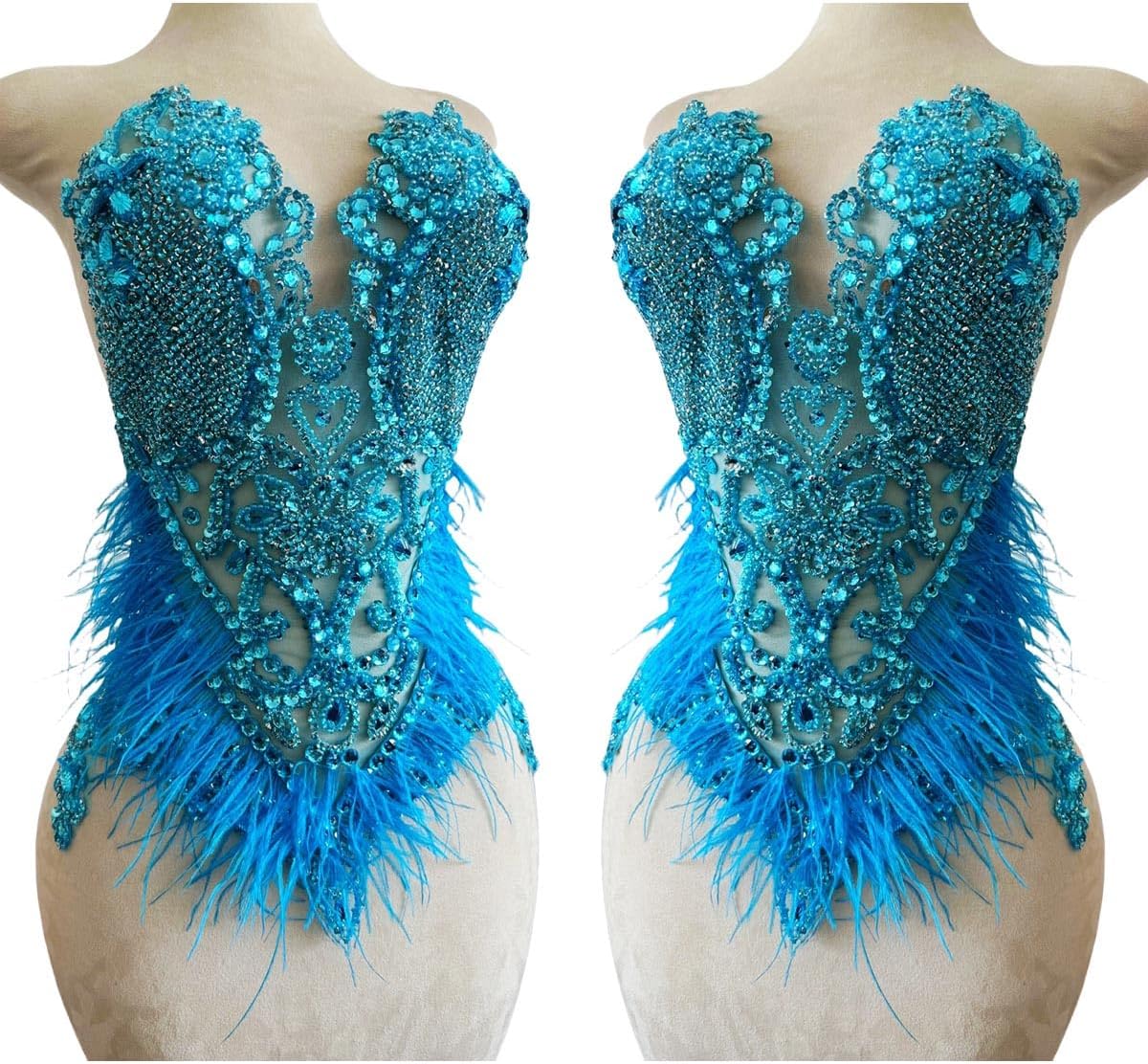 Pure Handmade Bodice lace Rhinestones Applique Sewing Stones Beads Crystal Tr...