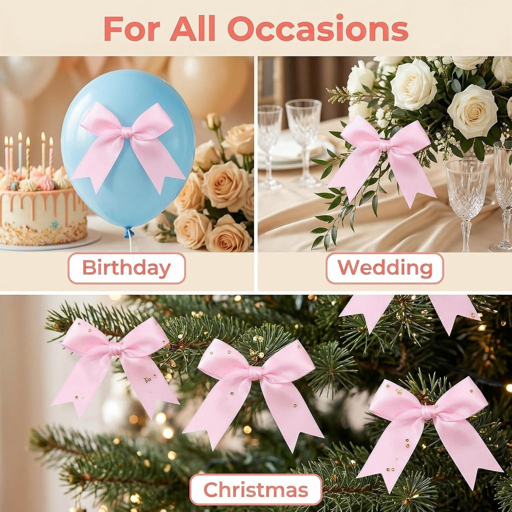 Pink Gift Wrap Bows – 50pcs 3.3 Inch Elegant Satin Bows for Gift Wrapping, Wedding Decor, Baby Shower, Party Decorations, Birthday, Christmas, Anniversary, DIY Crafts, Gift Bags