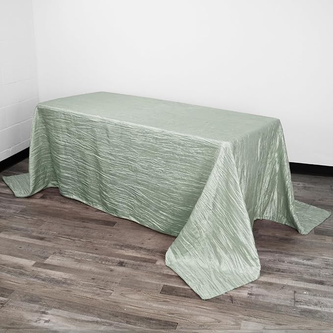 YOUR CHAIR COVERS - 90 x 132 inch Rectangular Crinkle Taffeta Tablecloth - Sage, Rectangle Table Linens for 6 ft Rectangular Tables, Wedding Crushed Table Cloth