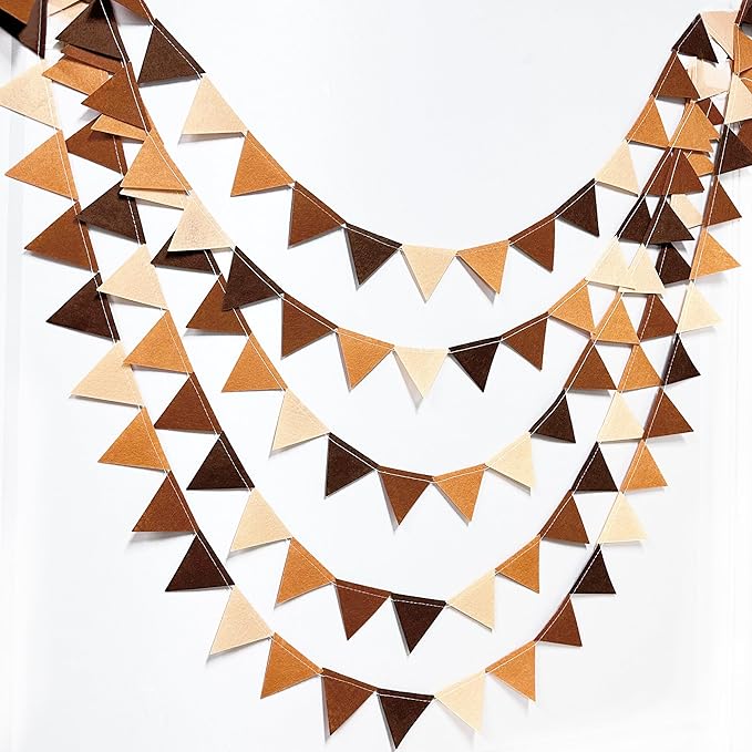 Brown Party Decorations Ombre Brown Felt Hanging Triangle Mini Bunting Pennant Banner Flag for Birthday Baby Shower Wedding Neutral Boho Woodland Safari Western Cowboy Party Classroom Nursery Decor