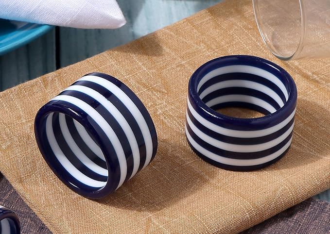 Set of 12 Epoxy Napkin Rings – Elegant Navy Blue & White Napkin Holders for Table Decor, Parties, Weddings & Dining - Modern Round Serviette Rings for Home & Holiday Celebrations - CLEENTABLE