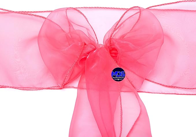 MDS Pack of 25 PCS Organza Chair Sashes Wider Dining Chair Bows Ribbon Tie Back for Wedding Party Birthday Bridal Shower Reception Event Banquet Home Chair Cover Decoration - Coral