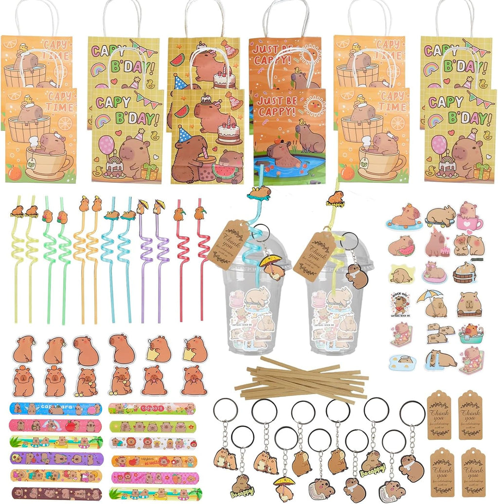 158 PCS Capybara Party Favors,Birthday Supplies, Team Gifts, Classroom Gift Rewards,Suitable Capybara Party Favors for 12, Capybara-Themed Decorations (Capybara)