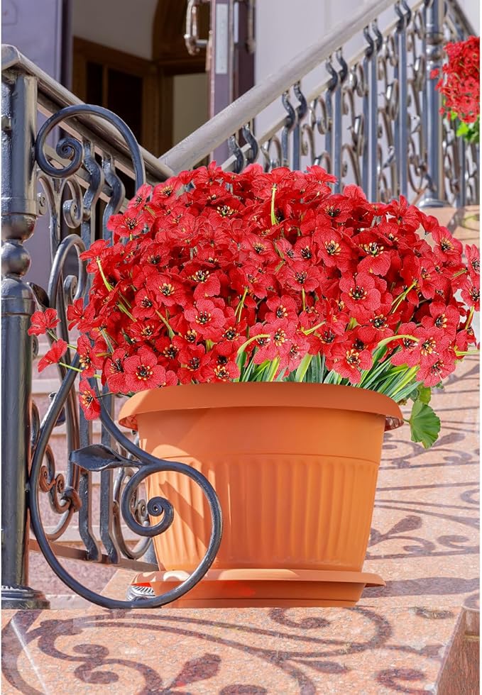 AmyHomie 20 Bundles Artificial Flowers for Outdoor UV Resistant Faux Flowers No Fade Fake Plastic Plants Garden Porch Window Box Decorating(Red)