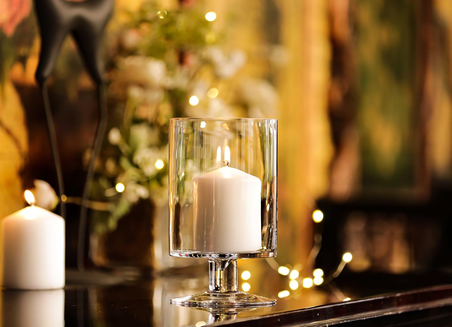 CYS EXCEL Glass Hurricane Pillar Candle Holder (H:8" W:4.75") | Multiple Size Choices Short Stem Candle Centerpieces | Stemmed Glass Cylinder Candle Vase