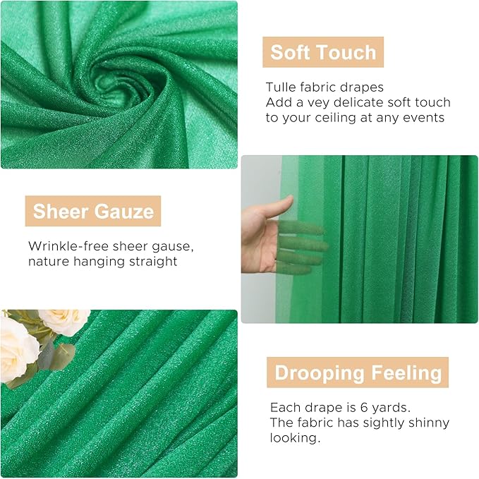 Wokceer Wedding Arch Draping Fabric 28.7" x 20FT Emerald Green Drapes Sheer Backdrop Arch Draping Fabric for Wedding Ceremony Birthday Party Bridal Shower Decoration