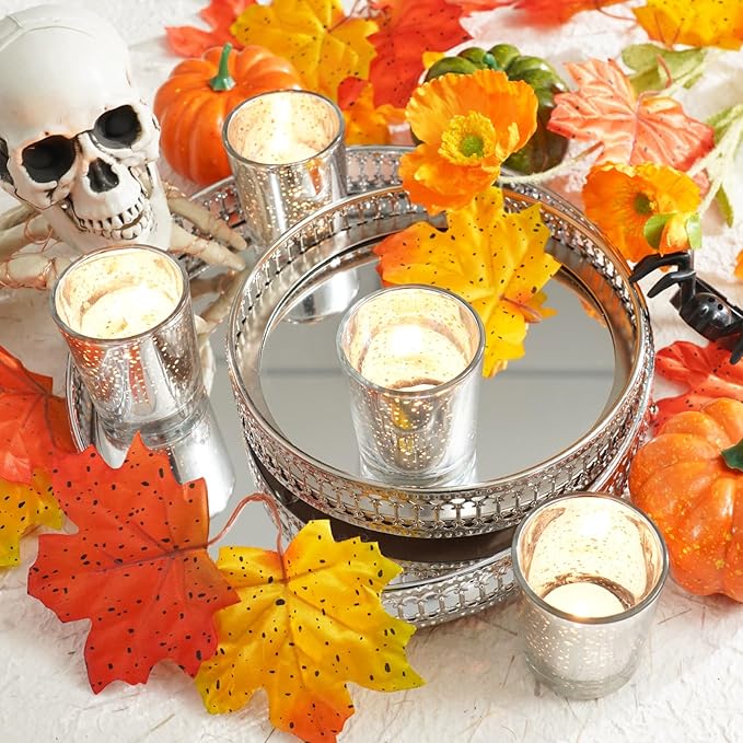 Homemory 12 Pcs Silver Votive Candle Holders, Mercury Glass Candle Holder, Tealight Candle Holders for Table Centerpieces, Baby Shower, Party, Anniversary, Wedding, Home Decor, Halloween, Christmas