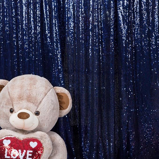 JYFLZQ Navy Blue Sequin Backdrop Curtains 7ft x 7ft 1 Panel Glitter Photo Booth Backdrops Sparkly Photography Background Drapes for Parties Wedding Bridal Showers