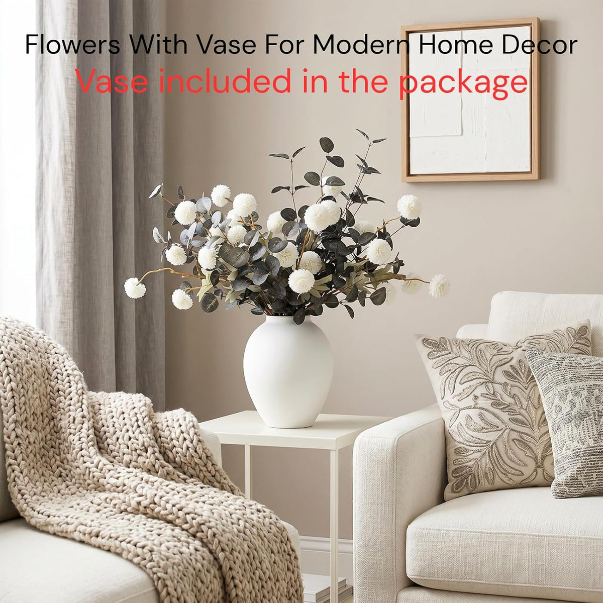 artificial floral arrangements with vase, centerpiece for dining shown in use