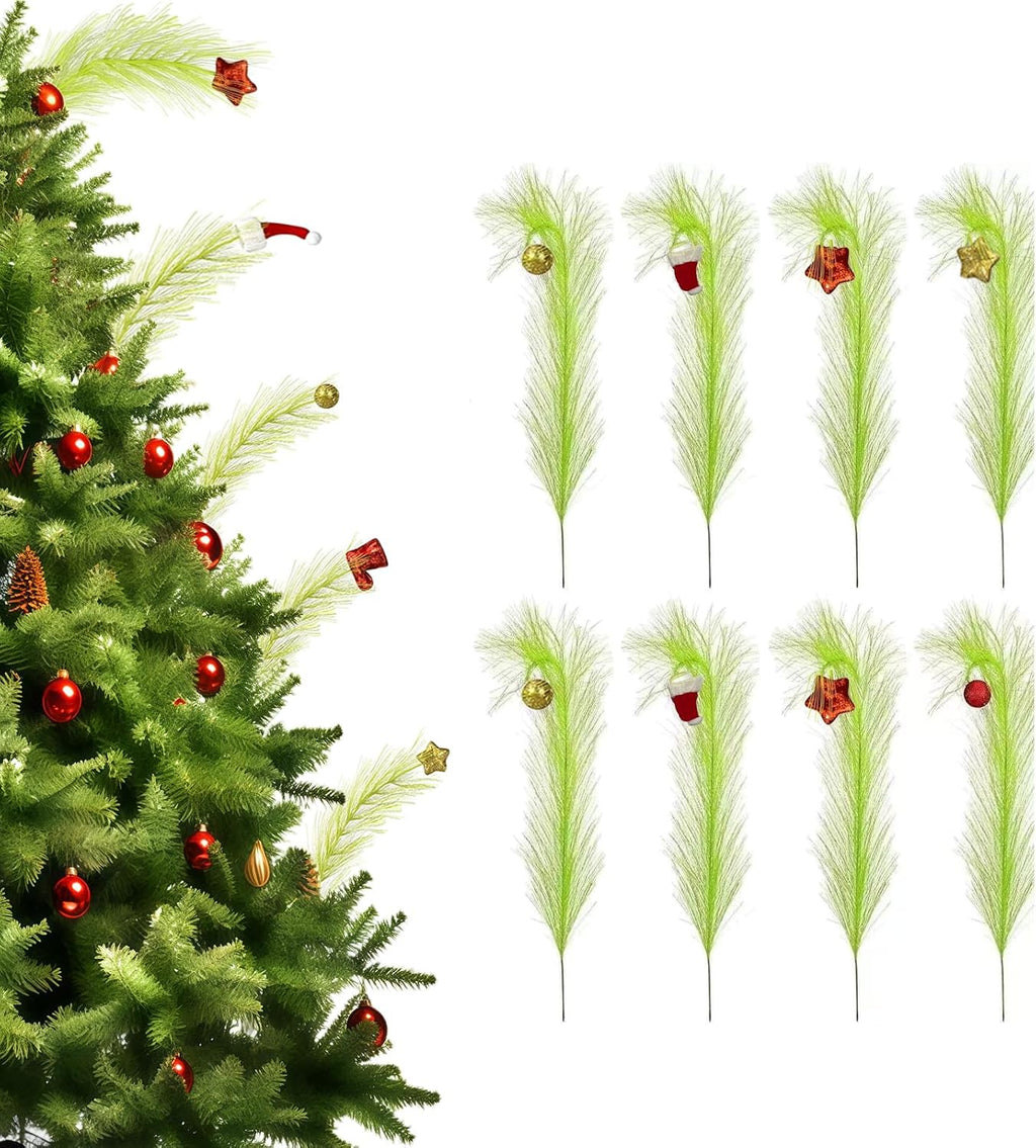 15.7 Inch Christmas Tree Topper with 12 Pcs Green & Red Picks - Fluffy Pampas Grass Xmas Decor for Tree, Vase Fillers, Holiday Party & Home Decorations