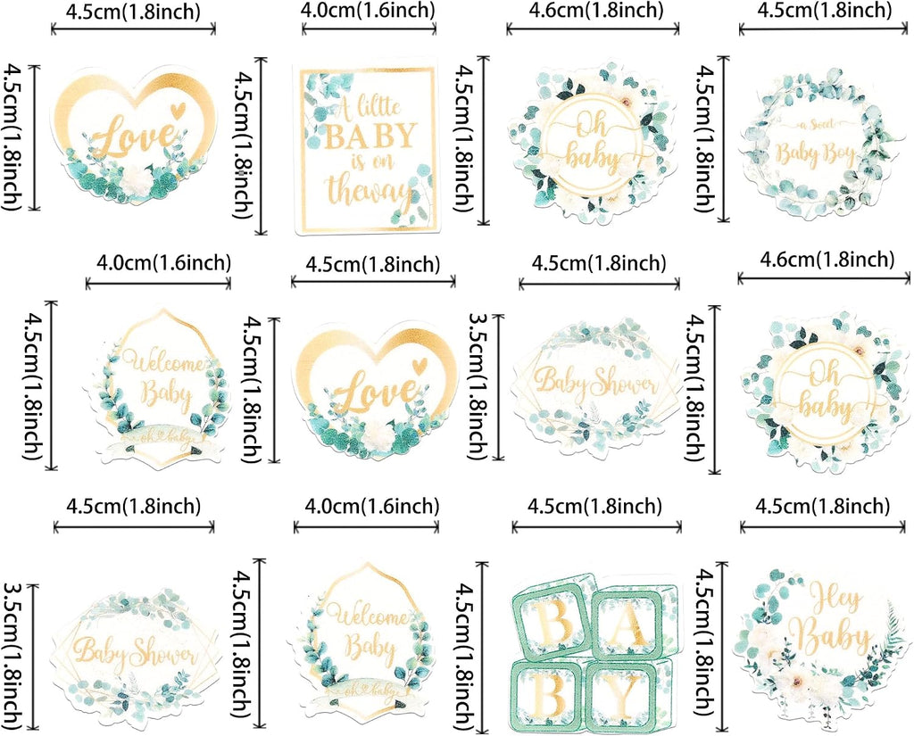60 Pack Edible Welcome Boy Cupcake Toppers A Little Baby is on the Way Cake Toppers Rice Paper Wafer Paper Cupcake Picks for Kids Birthday Cake Decorations Green