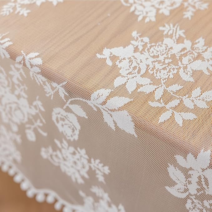 Jayla White Lace Tablecloth for Rectangular Tables, Vintage Style Wedding Table Cloths for Reception, Baby Shower, Birthday Party, Formal Dining, Dinner Parties 60 X 84 Inches