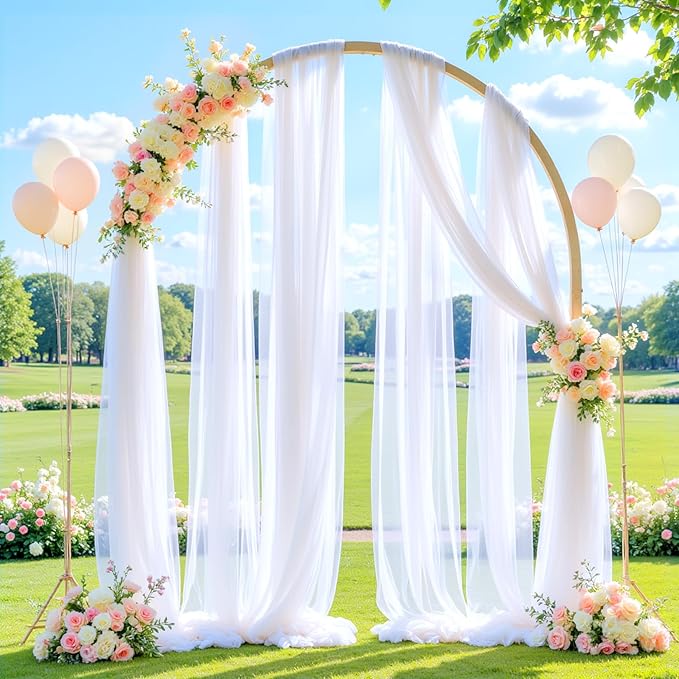 Wedding Arch Draping Fabric Backdrop 2 Panel 30" x 19Ft White Arch Drapes Curtains for Wedding Reception Sheer Tulle Backdrop Curtain for Ceremony Birthday Party Arbor Ceiling Decorations