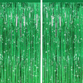 2 Pack Green Streamers Backdrop Jungle Party Decorations Green Foil Fringe Backdrop Curtains Photo Booth Backdrop for Birthday Dinosaur Animal St Patrick's Day Football Xmas Graduation Party Decors