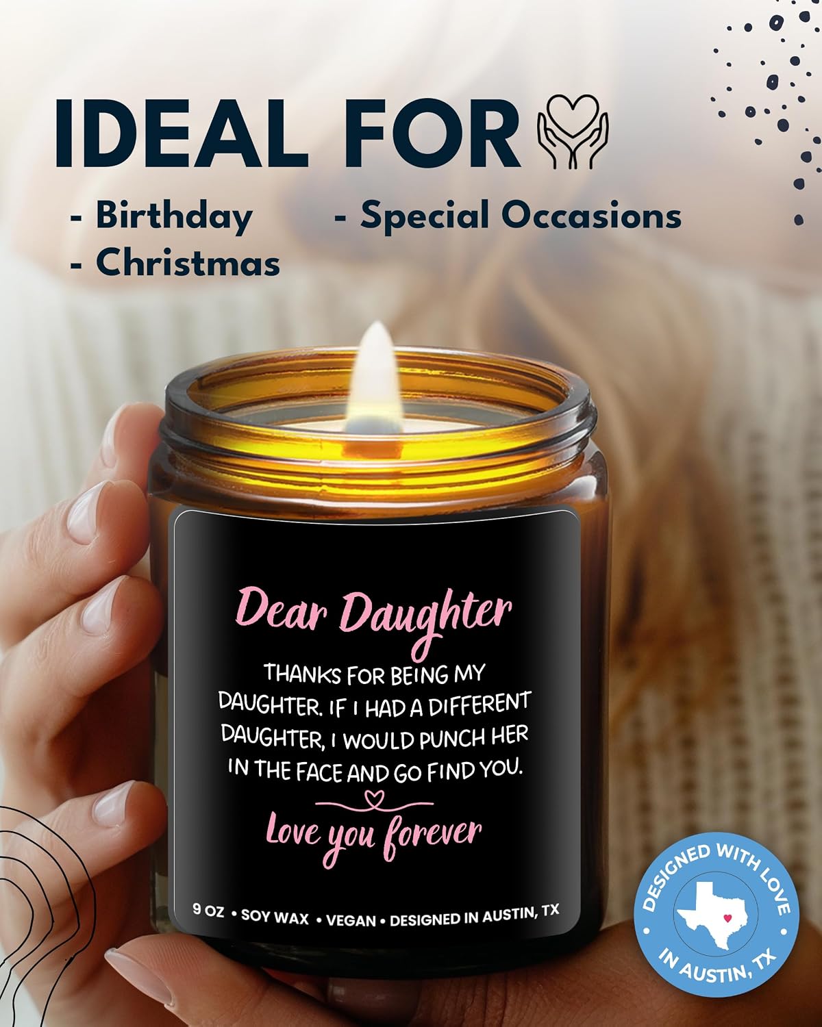 Funny Daughter Candle, Best Daughter Gifts from Mom, Unique to My Daughter Gifts from Dad, Ideal Birthday Presents for Her Adult, Mother's Day, Christmas, Gift-Ready