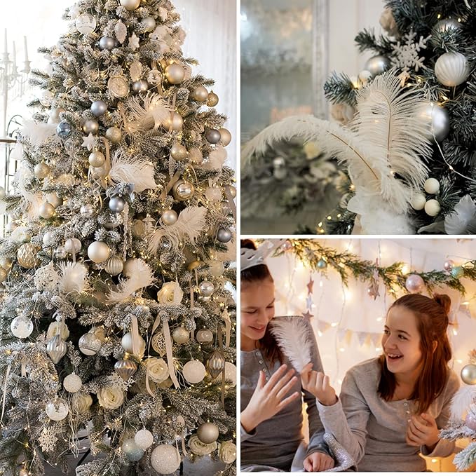 NEWONG 30pcs White Ostrich Feathers Natural Bulk 9-12inch(23-30cm) Vase Craft Wedding Home Party Centerpieces Christmas Day Decoration