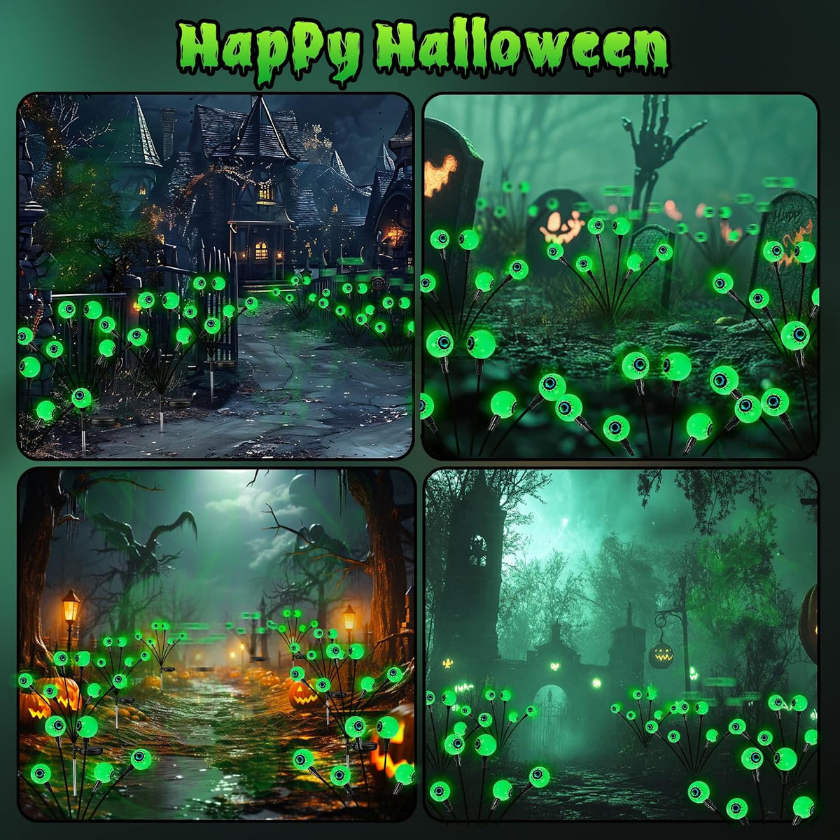 halloween decorations outdoor 36 led green solar eyeball on a desk or shelf