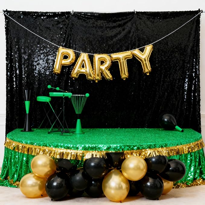 Sequin Backdrop Black Curtain 6 Panels 2ftx8ft Sparkly Party Background Drape Wedding Halloween Fabric Decoration