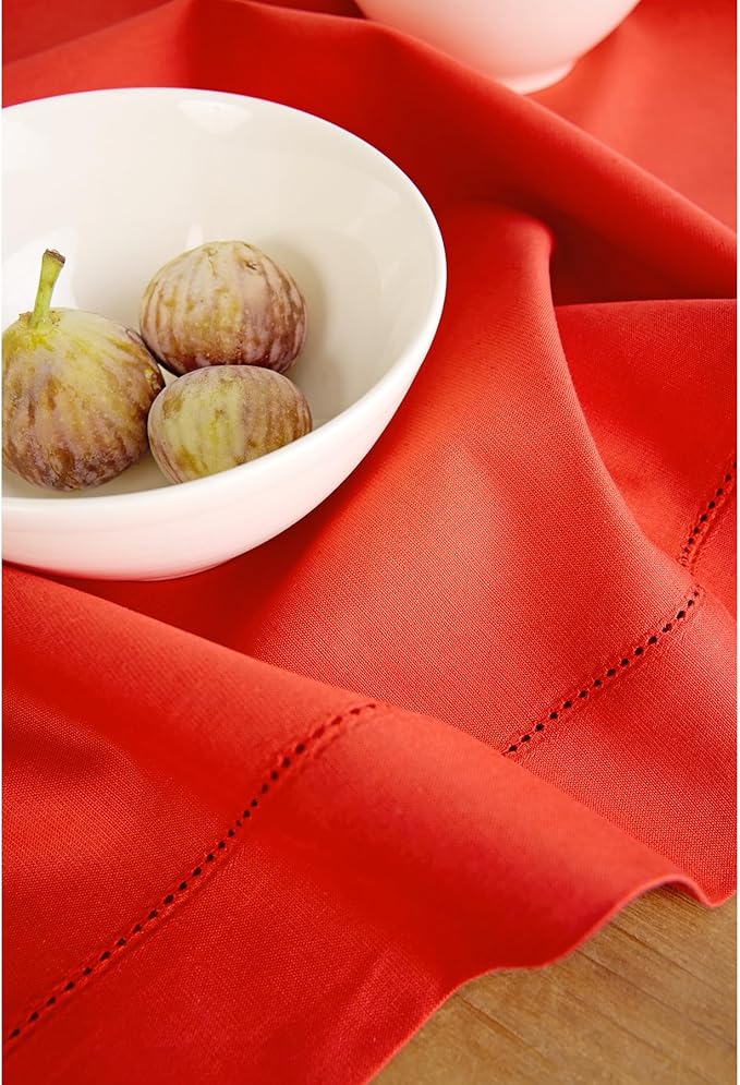Solino Home Cotton Linen Table Runner 48 Inches - Poppy Red Hemstitch Table Runner 14 x 48 Inch Ideal for Dresser and Coffee Tables - Halloween