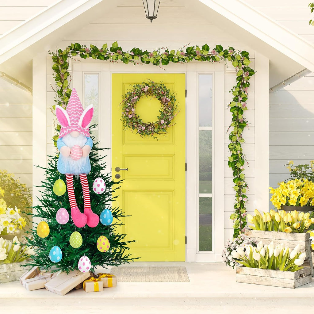 VitalCozy Easter Tree Topper 24 Inch Large Plush Gnomes Tree Ornaments Swedish Party Decoration Supplies with High Hat Legs Bunny Rabbits Ear for Home Fireplace Table Holidays Presents