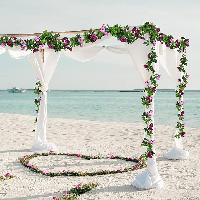 Floweroyal 2 Pack Artificial Flower Garlands 15.8FT Fake Rose Vines Silk Flowers Hanging Rose Ivy for Wedding Arch Party Home Garden Wall Decor (Fuchsia)