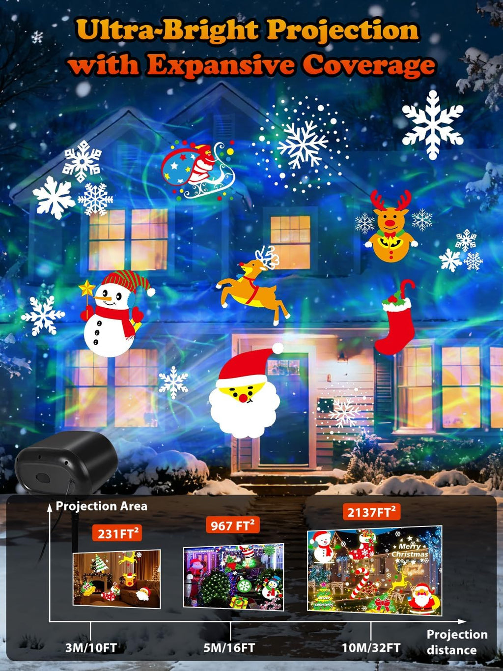 2025 upgrade no slides christmas projector lights outdoor, side view