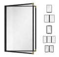 Goodsmart Restaurant Menu Covers – 25 Pack Black 4-View 8.5" x 14", Side-Loading Vinyl & Plastic Menu Holders, Clear Menu Sleeves, Leather-Style Café Covers with Gold Corners