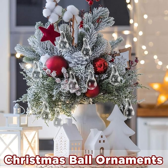 30 Pcs Clear Glass Teardrop Christmas Ornaments Crystal Raindrop Hanging Ornaments Crystal Chandelier Drop Pendant Icicles Decorations for Christmas Tree Winter Party Supplies (Mini Size)