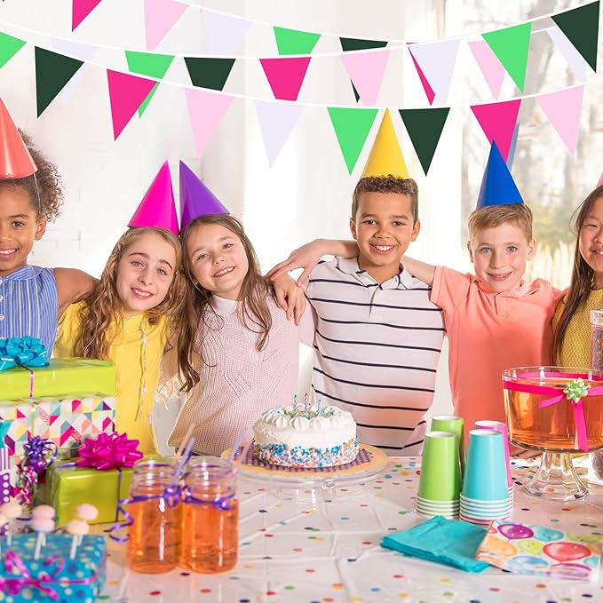 Pink White and Green Pennant Banner Garland Bunting Decorations for Wedding Home Outdoor Garden Hanging Festivals Birthday 33Feet 30 Flags