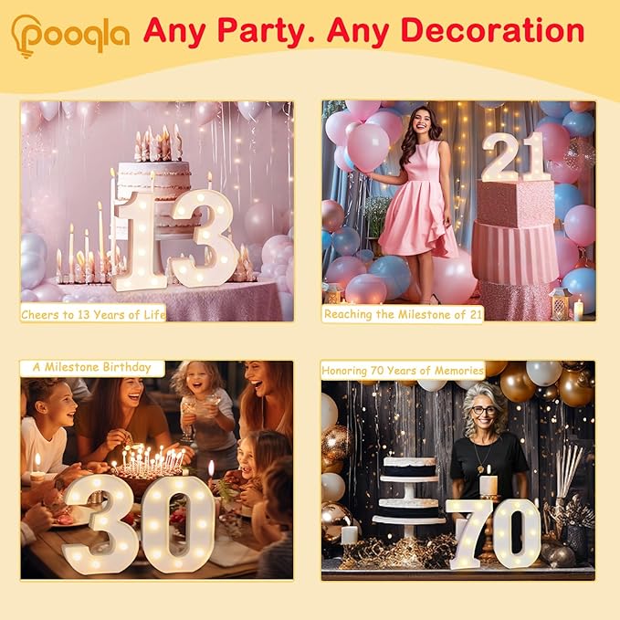 Pooqla Decorative Led Light Up Number Letters, White Plastic Marquee Number Lights Sign for 75th Birthday Party Wedding Decor Battery Operated Number (75)