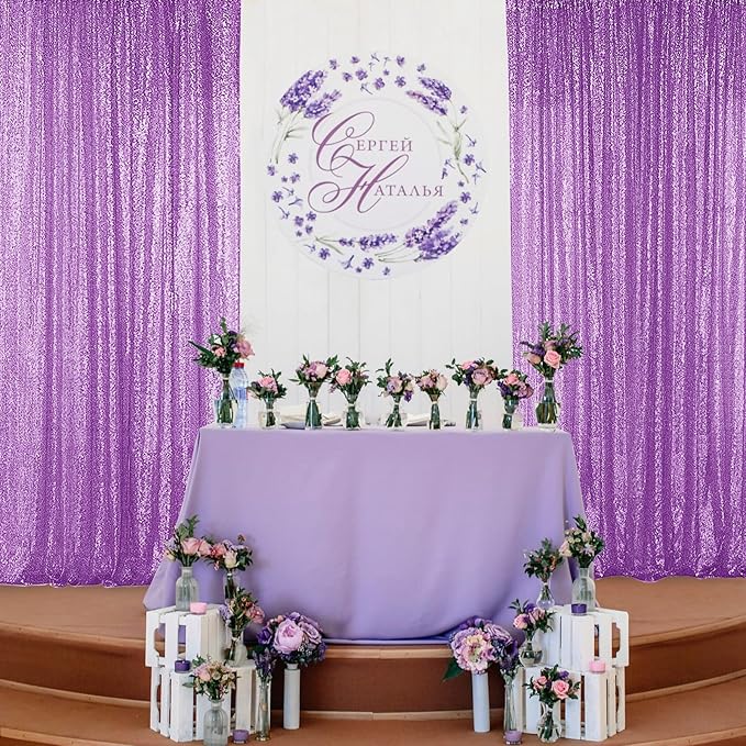 Sugargirl Lavender Purple Sequin Backdrop Curtain 2 Panels 2FTx8FT Glitter Lavender Background Drapes Sparkle Photography Backdrop for Party Wedding Birthday Wall Decoration
