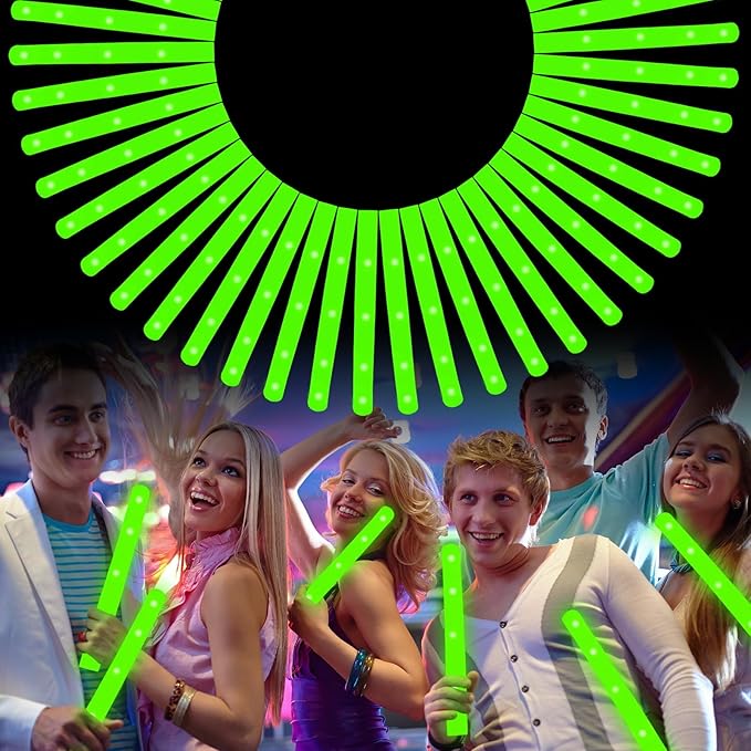 Foam Glow Sticks Bulk, 30 PCS Green Light Up Foam Sticks 3 Modes, Glow Party Supplies for Wedding,Raves, Carnival, Concert, 4th of July, Halloween, Christmas, New Year