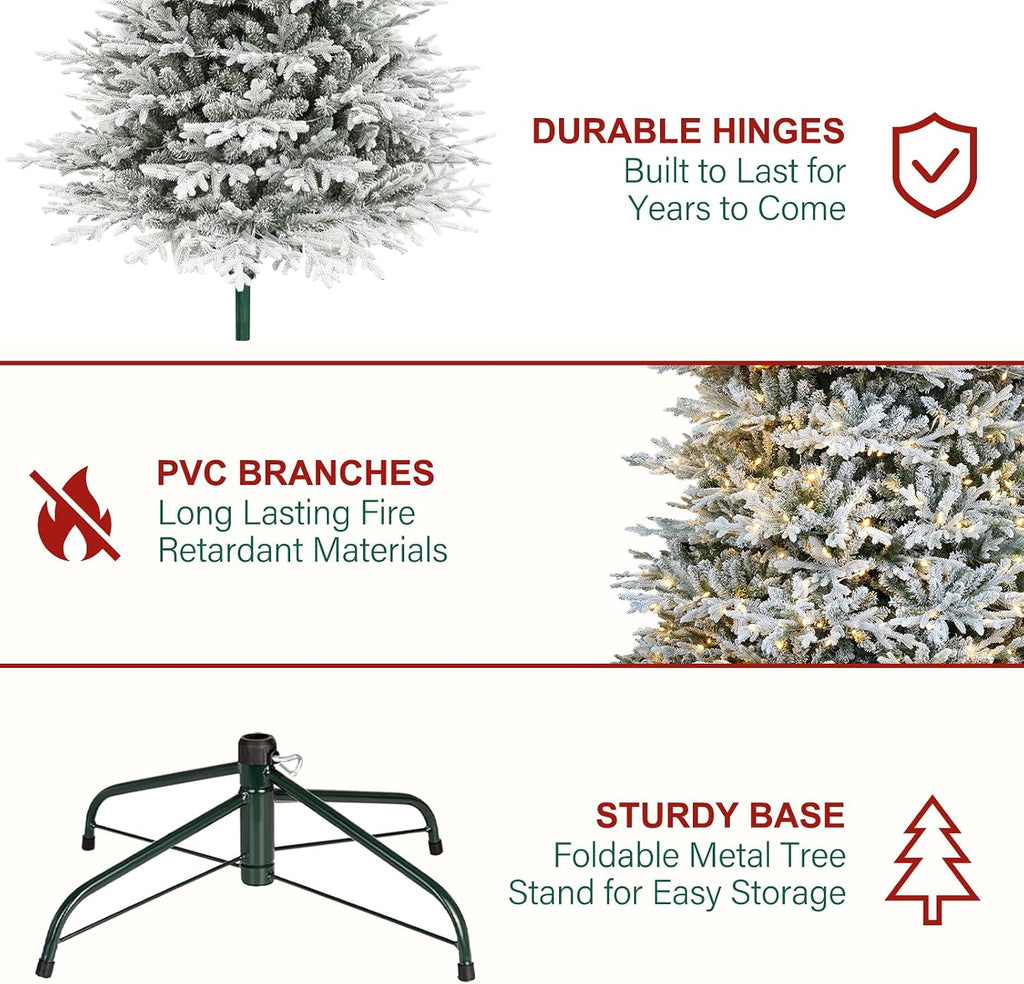 hykolity 7.5 ft prelit flocked christmas tree with, side view