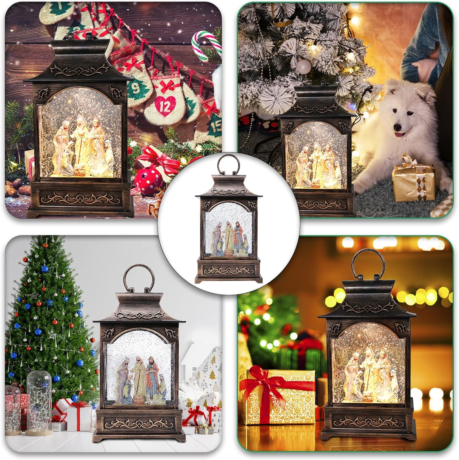 Christmas Snow Globes Musical Lantern Snow Globe Nativity Scene Water Snow Globe Glittering Portable Hanging Tabletop Decorative Lantern Christmas Home Décor and Gift