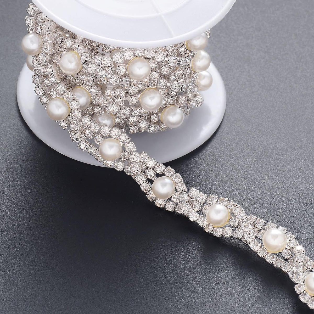 jerler 2 yards pearl rhinestone trim, inlaid pearl, main product view