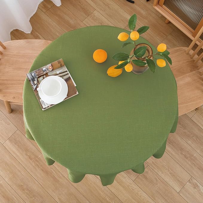 NLMUVW Round Table Cloth 36 Inch, Olive Green Linen Tablecloth Rustic Small Table Cover Water Resistant for Kitchen Dining Coffee