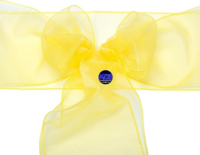 MDS Pack of 250 PCS Organza Chair Sashes Wider Dining Chair Bows Ribbon Tie Back for Wedding Party Birthday Bridal Shower Reception Event Banquet Home Chair Cover Decoration - Yellow