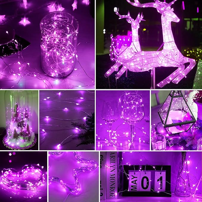 pozzolanas 100 Pack Pink Battery Operated String Lights - 7ft Waterproof Fairy Lights with 20 LEDs for Home, Mason Jar, Party, Wedding, Halloween, Christmas Decorations